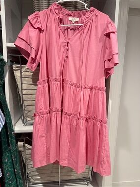 entro Pink Tiered Ruffle Mini Dress
